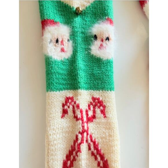 VTG Knit Christmas Stocking Santa Faces "Ricky" & "Jan" Holiday Decor - Picture 4 of 5
